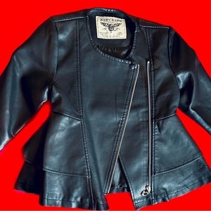 Little Girls Vegan Faux Leather Jacket with Peplum.